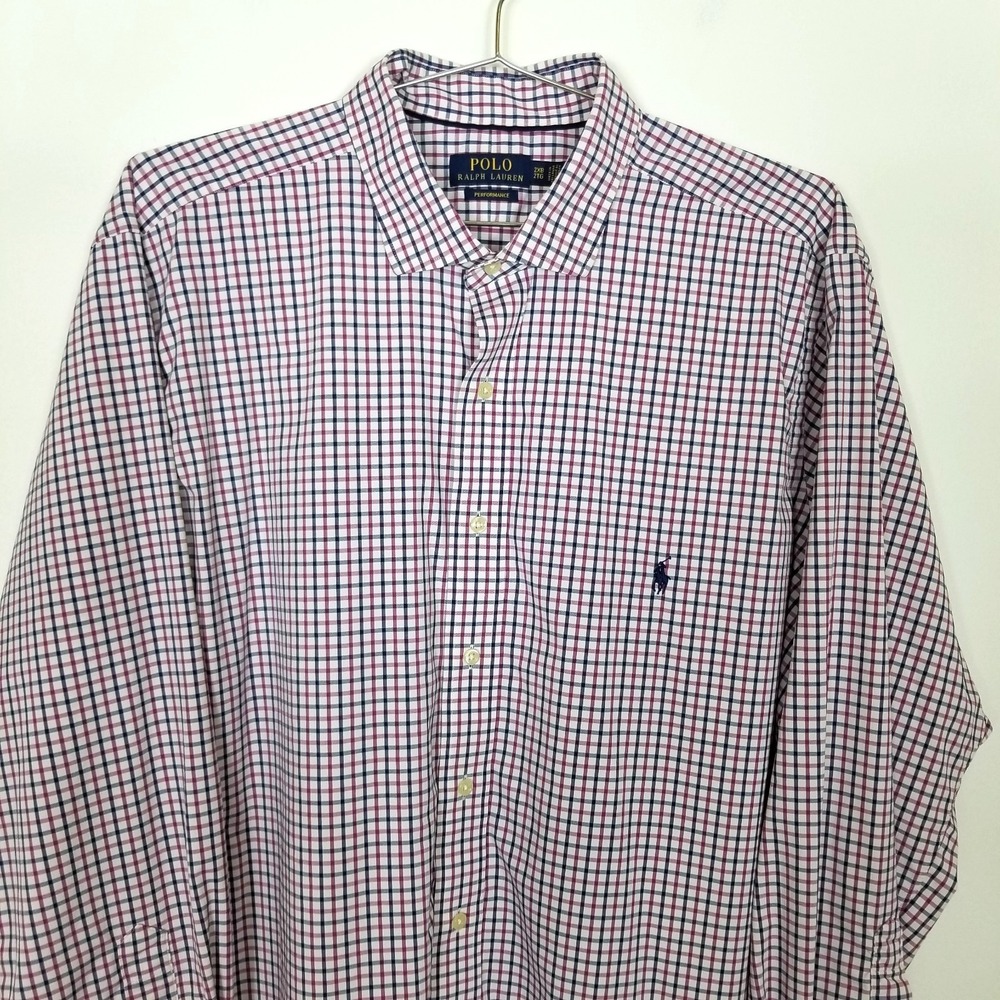 Polo Ralph Lauren Men Performance Check Button Up Shirt Sz 2X Big Nylon Stretch - Picture 2 of 8